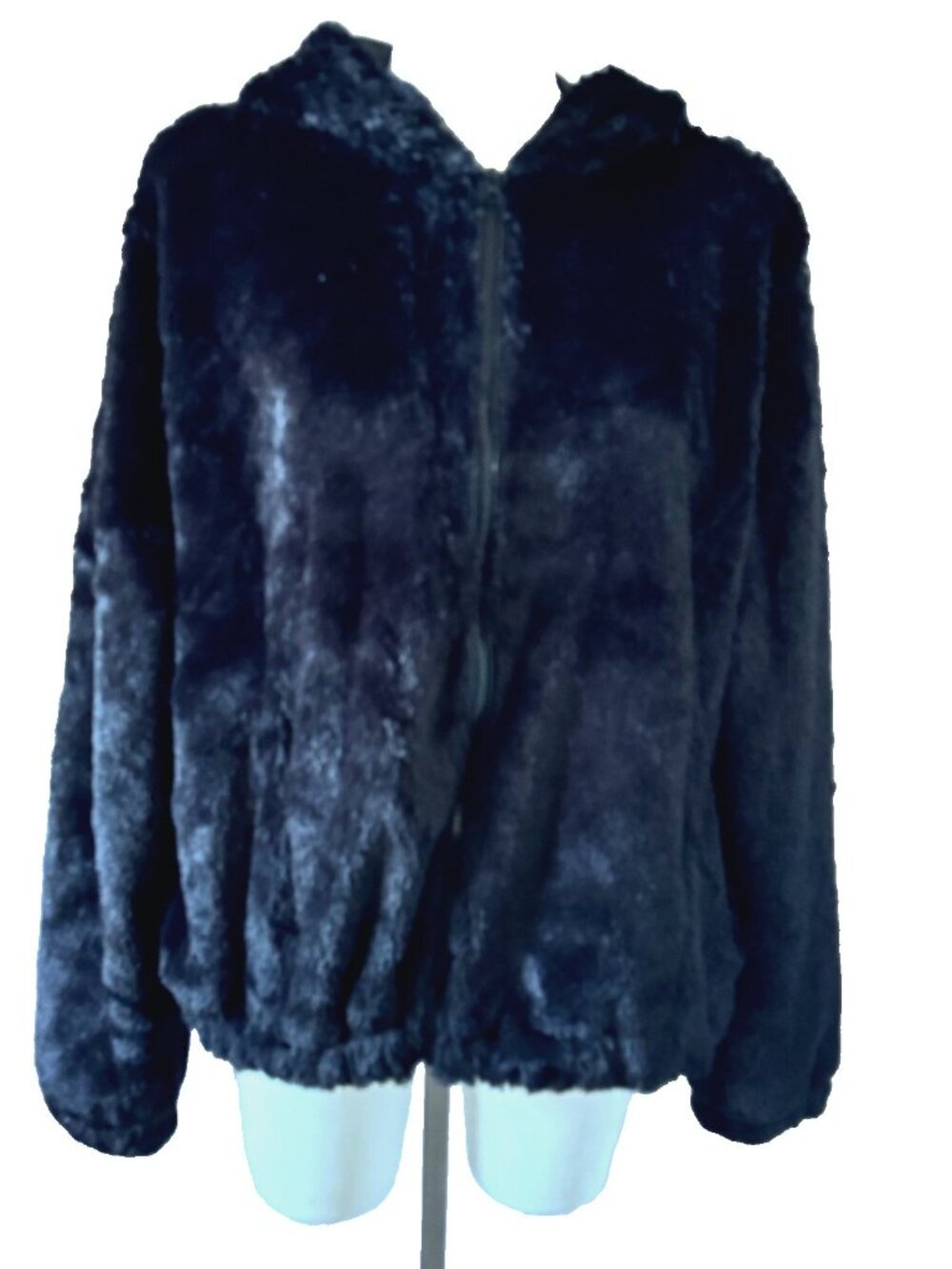 Women’s Black Faux Fur Jacket Zip-up Closure Jacket Hooded Coat Size XL - Picture 3 of 4
